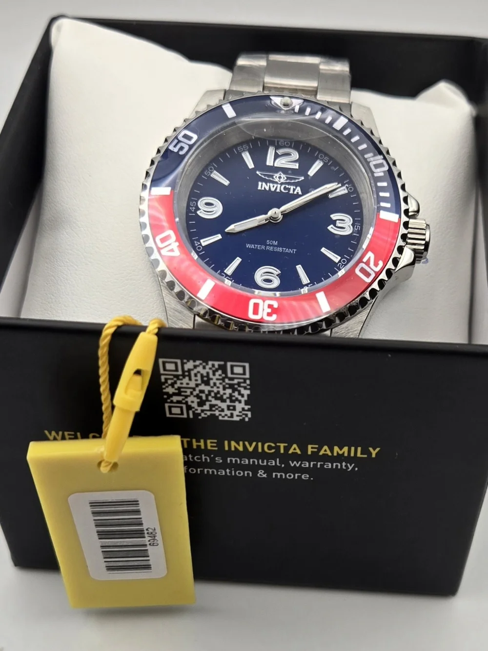 Invicta 69482 Men's Quartz Watch Blue Dial Red Rowan Pepsi Stainless Steel New